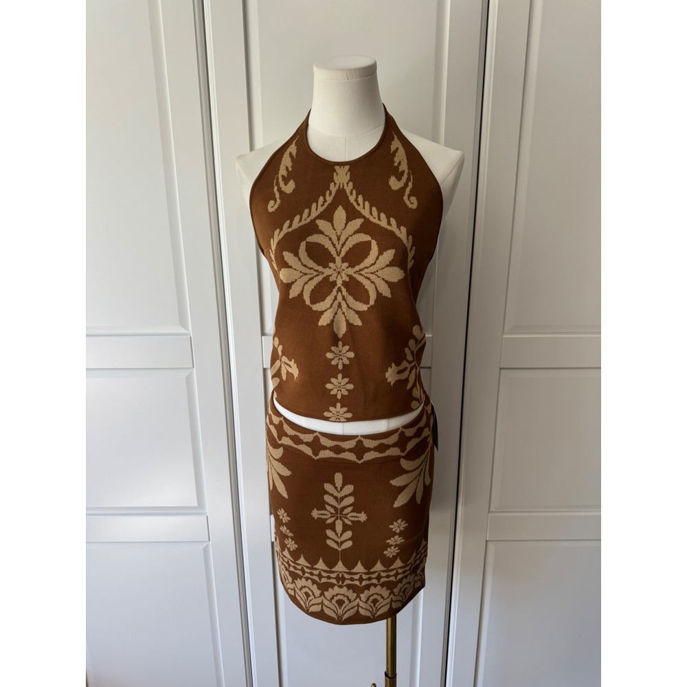 MISA Los Angeles Hali Top & Leni Skirt Set Floral Knit Halter Top Mini Skirt NWT - Picture 3 of 9